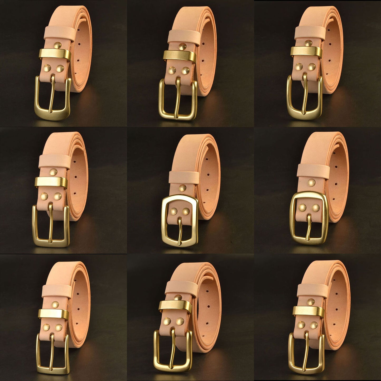 Handmade Custom Made Vegetable Tanned Leather Cowhide Belt Brass Buckle 35mm Width