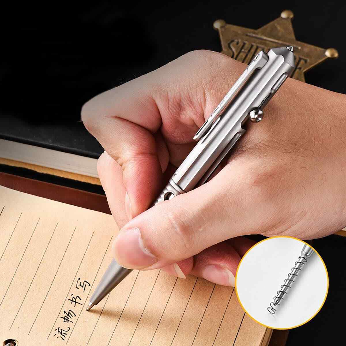 Colorful Baked Titanium Alloy Artistic Hollow Out Bolt Type Pen Outdoor EDC Gift