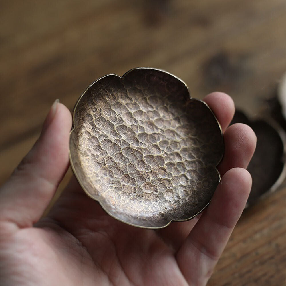Handmade Hammered Brass Tea Coaster Japanese Style Heat Resistant Copper Tray