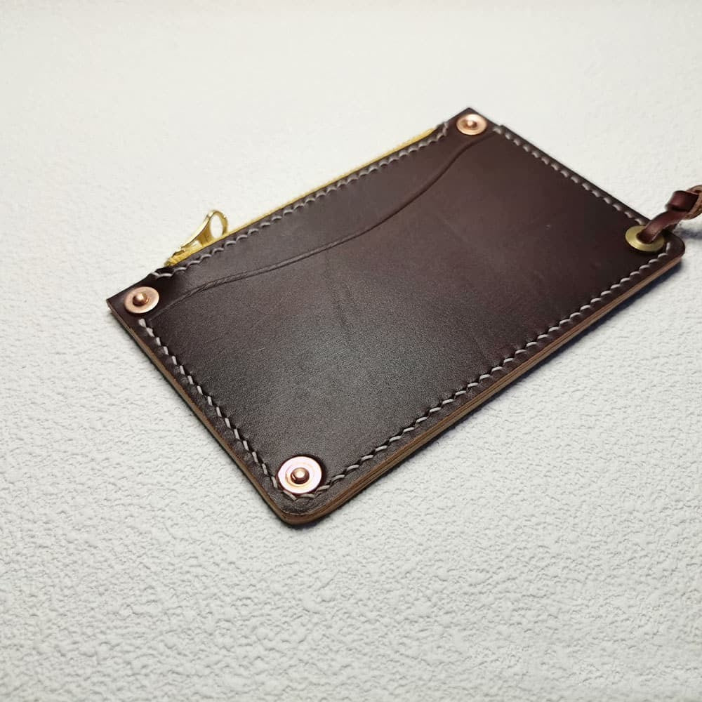 Handmade American Style Zipper Card Holder Coin Purse Genuine Leather Craft