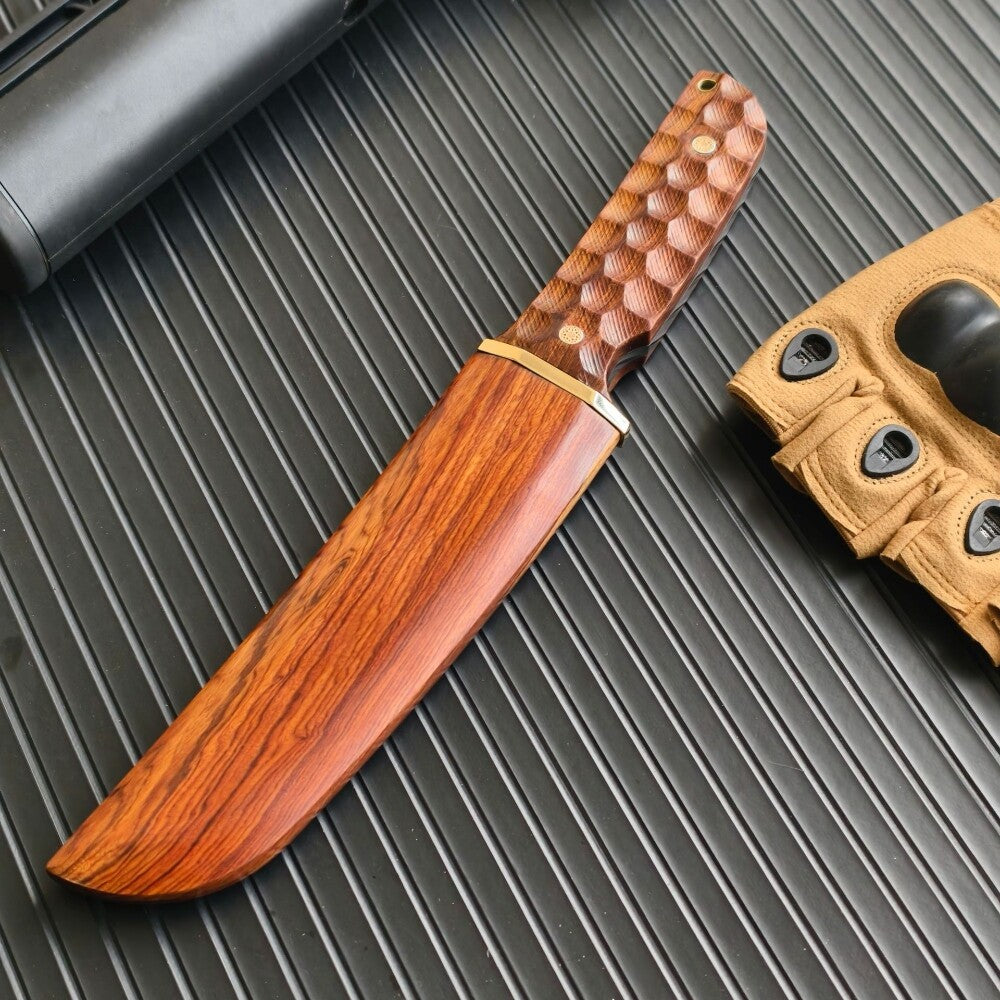 Hand Forged Damascus Outdoor Knife Japanese Samurai Survival Rosewood Handle Camping, Hunting, Self-defense Tactics, Practical Survival
