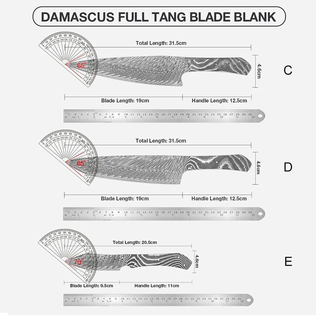 Damascus Steel Chef Knife Blank Blade Material Home Hobby Kitchen Craft DIY Tool