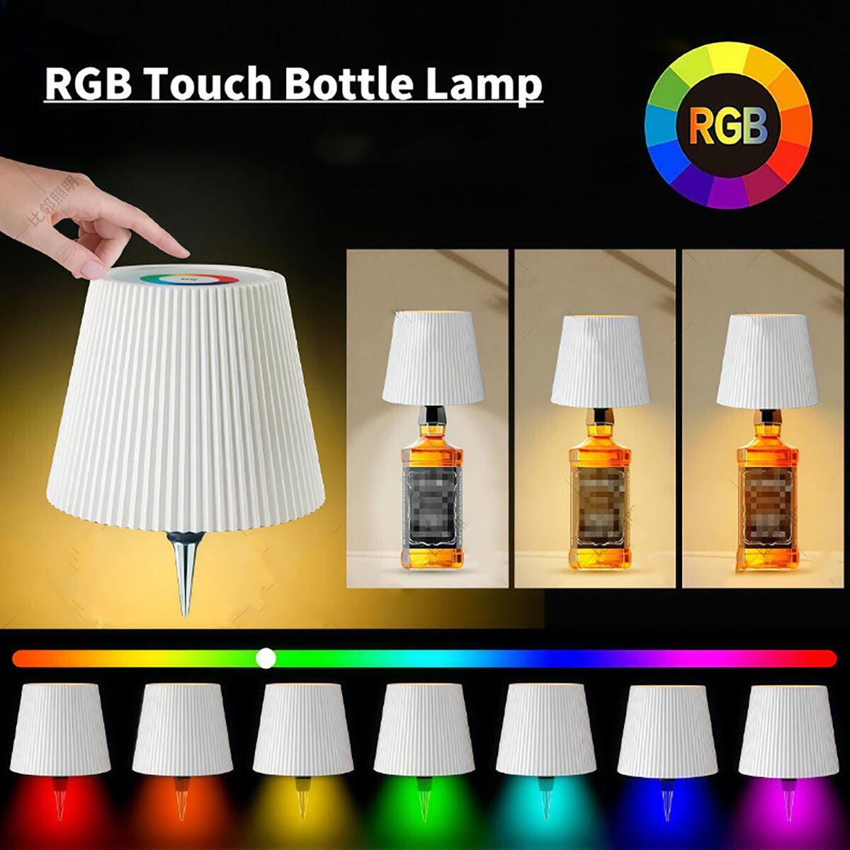 RGB Rechargeable Bottle Lamp – Stepless Dimming Color-Changing LED Table Light for Wine Bottles, Cordless Ambient Night Light for Bar, Restaurant, Home Decor, Desktop Mood Lighting