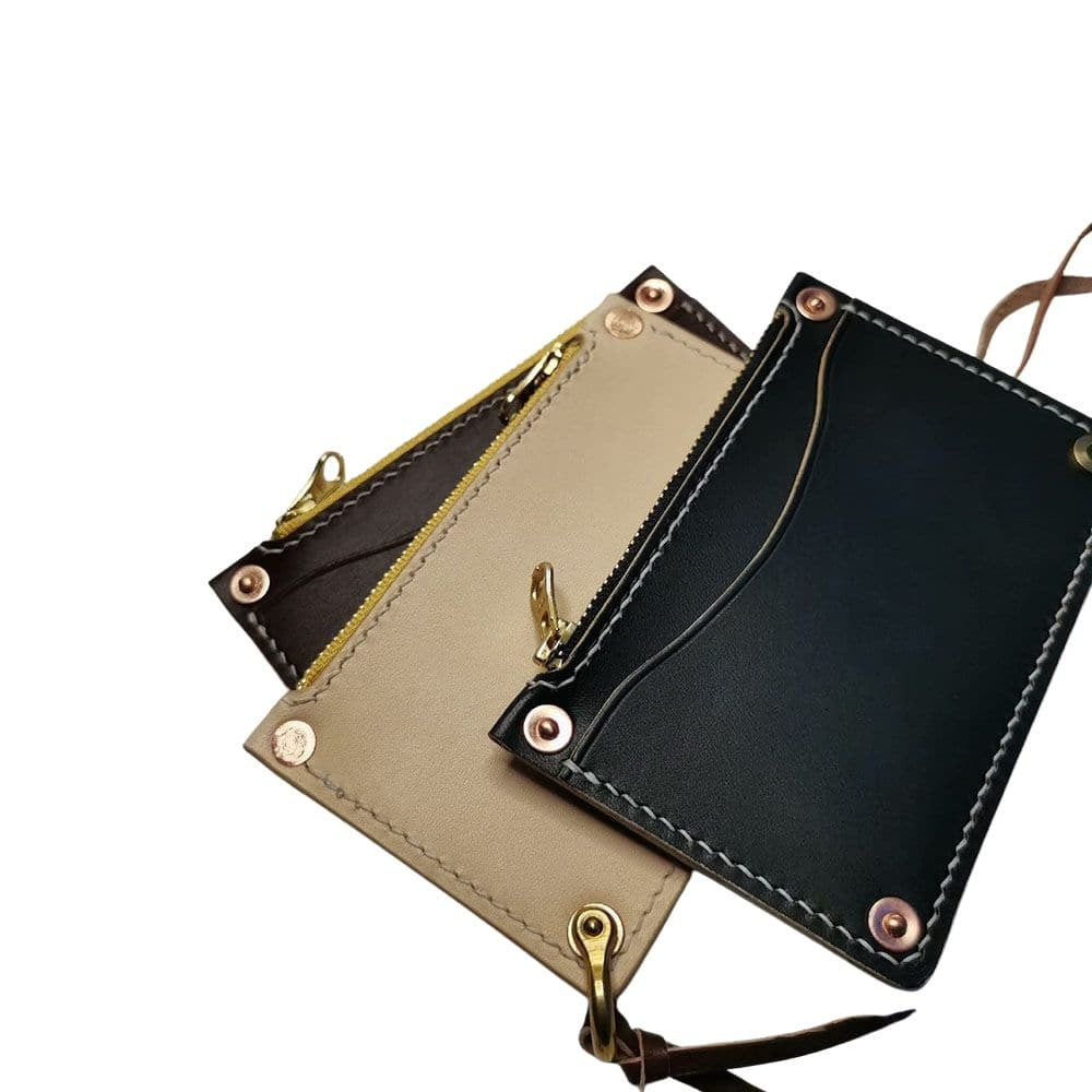 Handmade American Style Zipper Card Holder Coin Purse Genuine Leather Craft