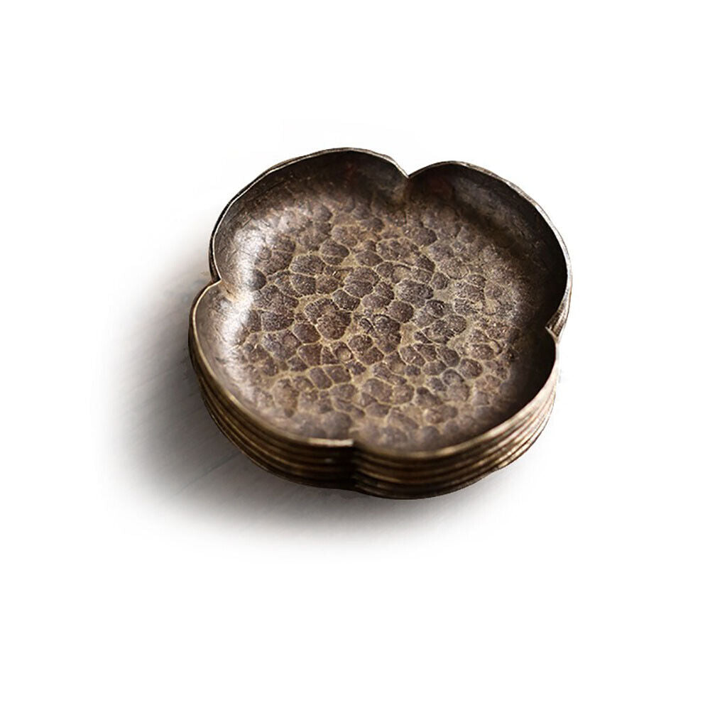Handmade Hammered Brass Tea Coaster Japanese Style Heat Resistant Copper Tray