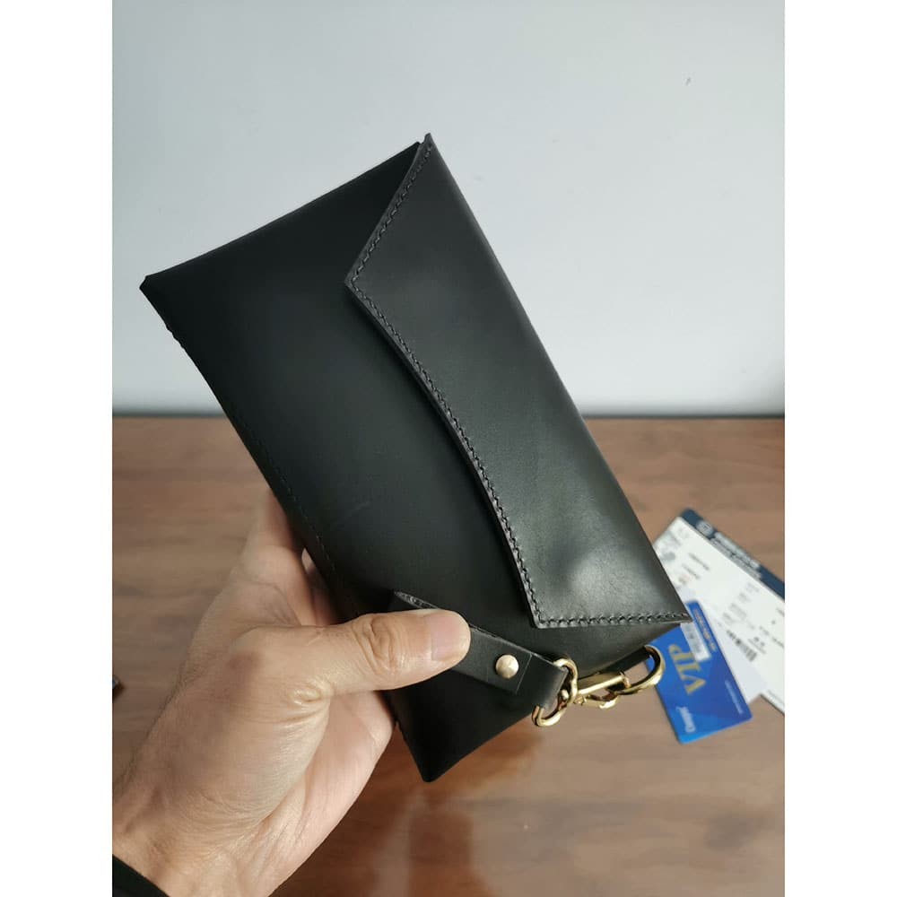 Handmade Leather Clutch Cosmetic Bag Vegetable Tanned Leather Phone Pouch
