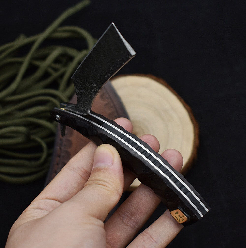 Damascus EDC Folding Knife Handmade Razor Sharp Pocket Shaver Ebony Wood Handle