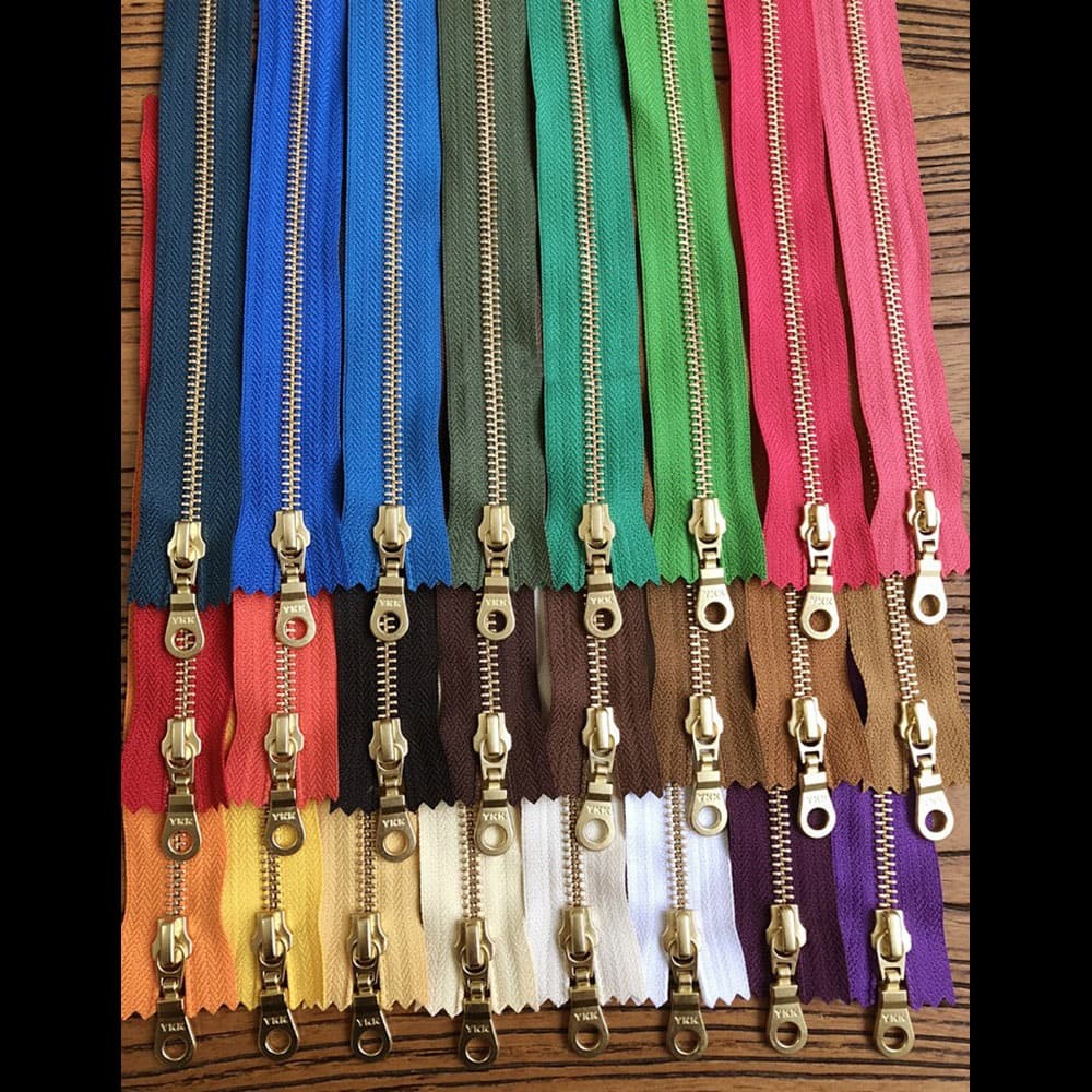 YKK 20cm Size #5 Metal Zipper Brass Pull for DIY Leather Bags Hardware Accessories