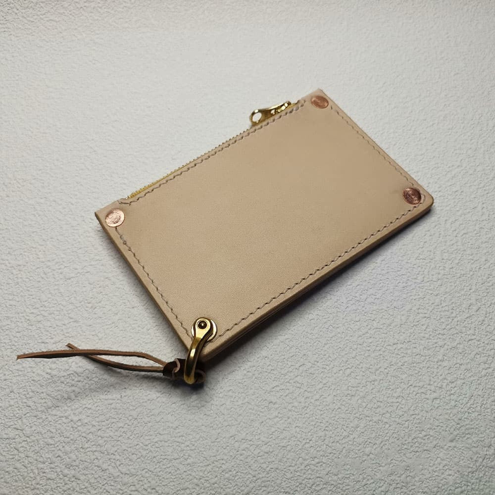 Handmade American Style Zipper Card Holder Coin Purse Genuine Leather Craft