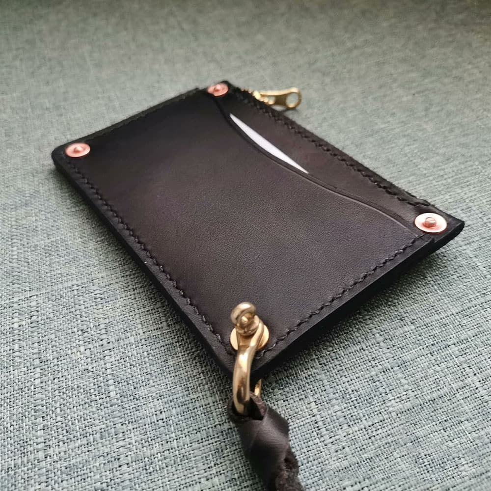Handmade American Style Zipper Card Holder Coin Purse Genuine Leather Craft