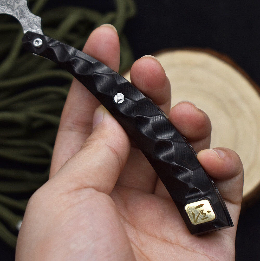 Damascus EDC Folding Knife Handmade Razor Sharp Pocket Shaver Ebony Wood Handle