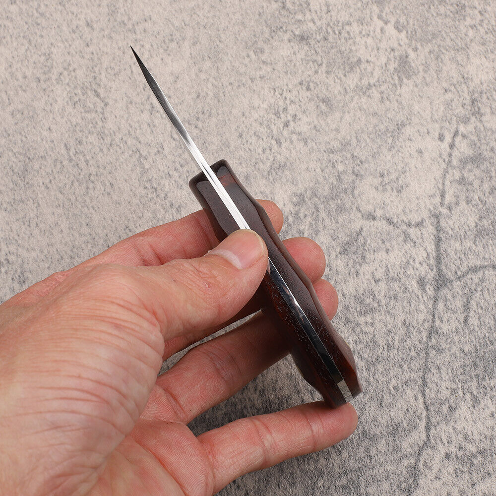 Kleines Damast-Messer mit rundem Kopf, Lederhandwerksschneider, Palisandergriff, EDC-Werkzeuge