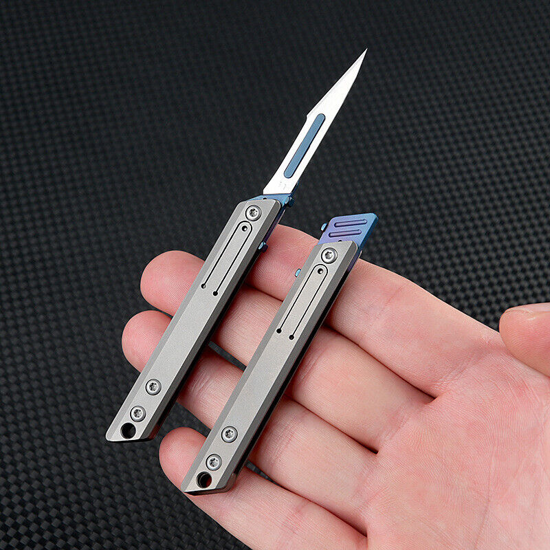 Minicuchillo plegable de titanio, cortador de papel de bolsillo, cuchilla reemplazable, para uso diario al aire libre