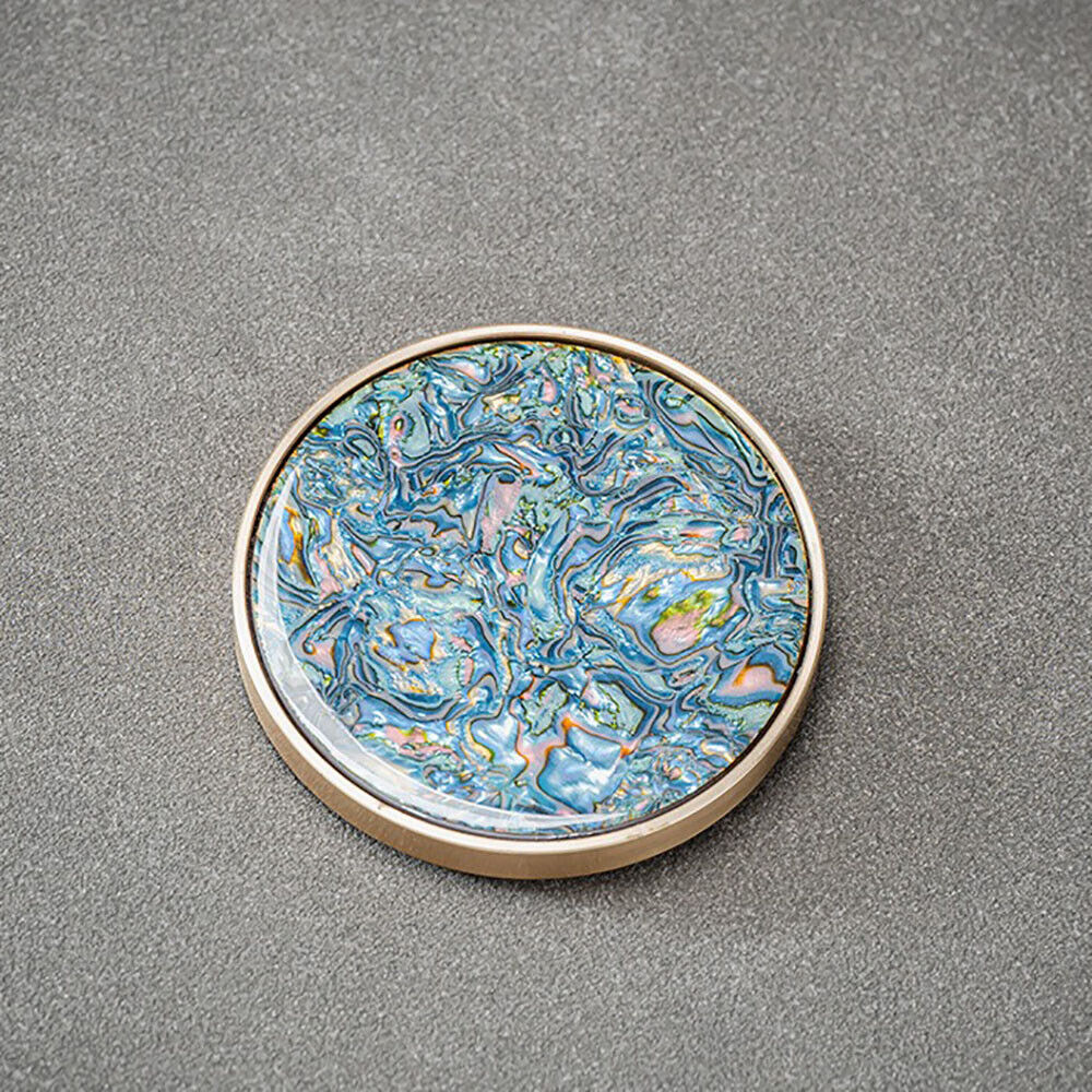 Brass Edged Shell Inlay Inlaid Round Heat-Resistant Coaster In Enamel Art Style 7pcs/Set
