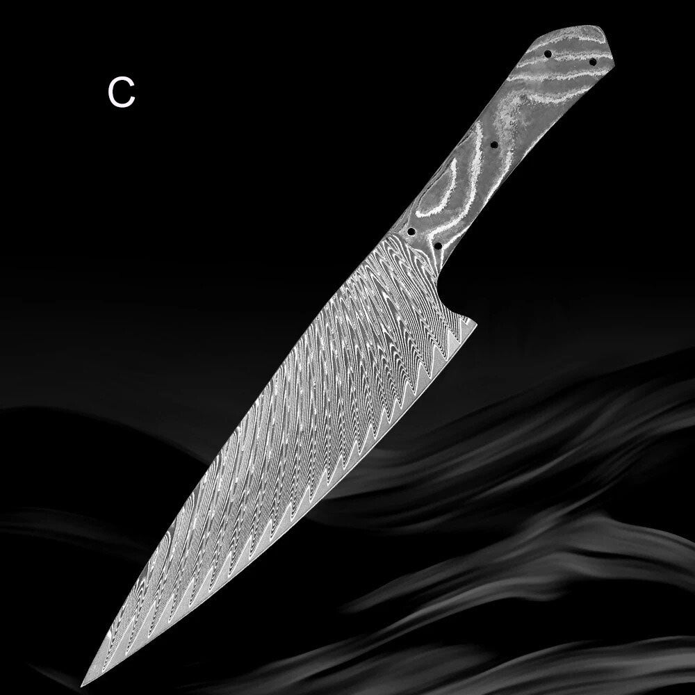 Damascus Steel Chef Knife Blank Blade Material Home Hobby Kitchen Craft DIY Tool