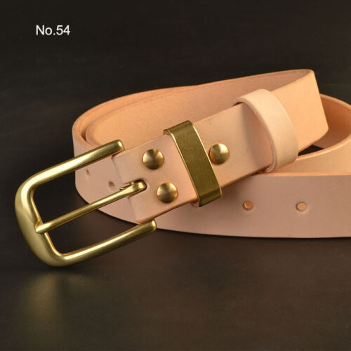 Handmade Custom Made Vegetable Tanned Leather Cowhide Belt Brass Buckle 35mm Width