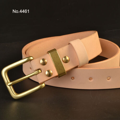 Handmade Custom Made Vegetable Tanned Leather Cowhide Belt Brass Buckle 35mm Width