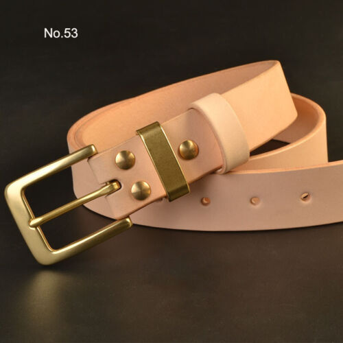Handmade Custom Made Vegetable Tanned Leather Cowhide Belt Brass Buckle 35mm Width