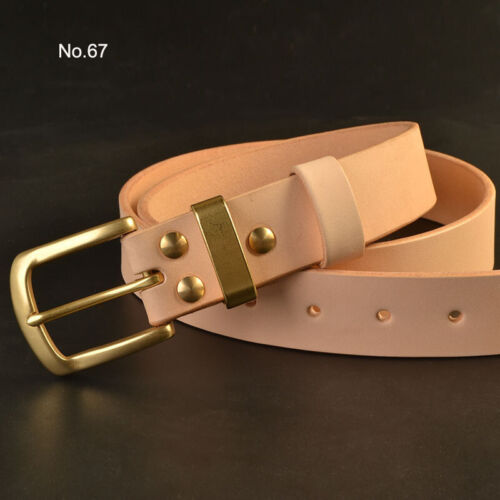 Handmade Custom Made Vegetable Tanned Leather Cowhide Belt Brass Buckle 35mm Width