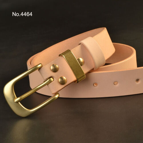 Handmade Custom Made Vegetable Tanned Leather Cowhide Belt Brass Buckle 35mm Width
