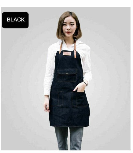 Jeans denim Apron for Kitchen / Coffe Shop Studio Leather Belt Custom Made Logo