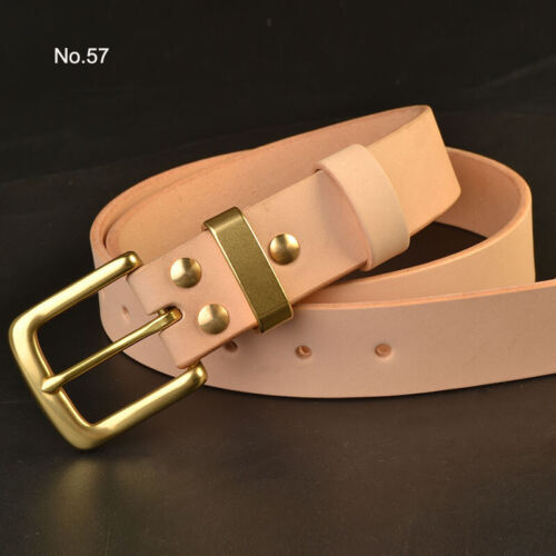 Handmade Custom Made Vegetable Tanned Leather Cowhide Belt Brass Buckle 35mm Width