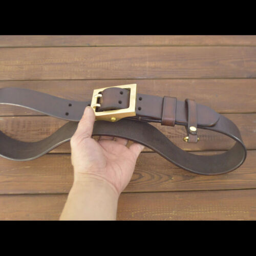 Handmade Custom made Leather Full Grain Cowhide 45mm Durable Belt Double Pin