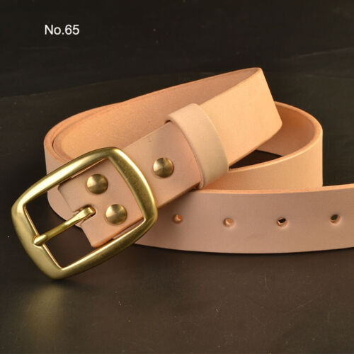 Handmade Custom Made Vegetable Tanned Leather Cowhide Belt Brass Buckle 35mm Width