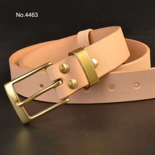 Handmade Custom Made Vegetable Tanned Leather Cowhide Belt Brass Buckle 35mm Width