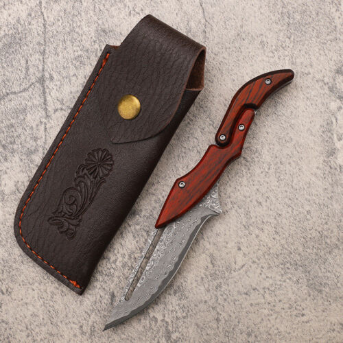 Cuchillo plegable portátil de alta dureza para exteriores con hoja de Damasco y mecanismo variable