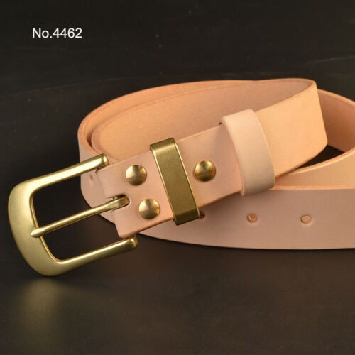 Handmade Custom Made Vegetable Tanned Leather Cowhide Belt Brass Buckle 35mm Width