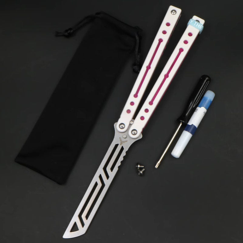 Steel Nautilus Trainer Balisong Butterfly Knife Glow-in-the-Dark Weights, Bushings & Screw Pivot, Unsharpened for Practice & Flipping