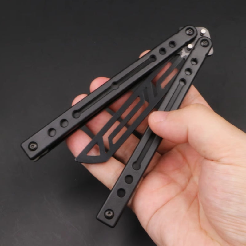 Steel Nautilus Trainer Balisong Butterfly Knife Glow-in-the-Dark Weights, Bushings & Screw Pivot, Unsharpened for Practice & Flipping