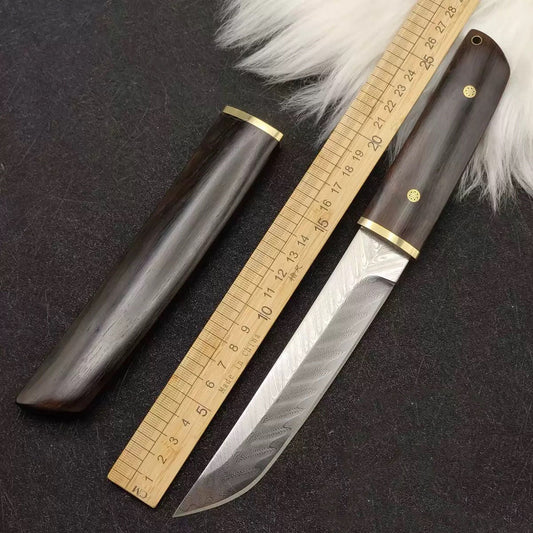 VG10 Damascus Knife Fishbone Pattern Full Tang Outdoor Camping Tool EDC Hunting, Self-defense Tactics, Practical Survival