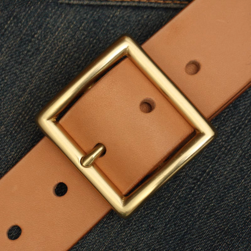 Handmade Custom made Vegetable tanned leather cowhide belt brass buckle 38mm DIY