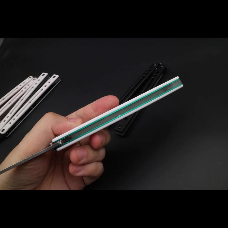 Steel Nautilus Trainer Balisong Butterfly Knife Glow-in-the-Dark Weights, Bushings & Screw Pivot, Unsharpened for Practice & Flipping