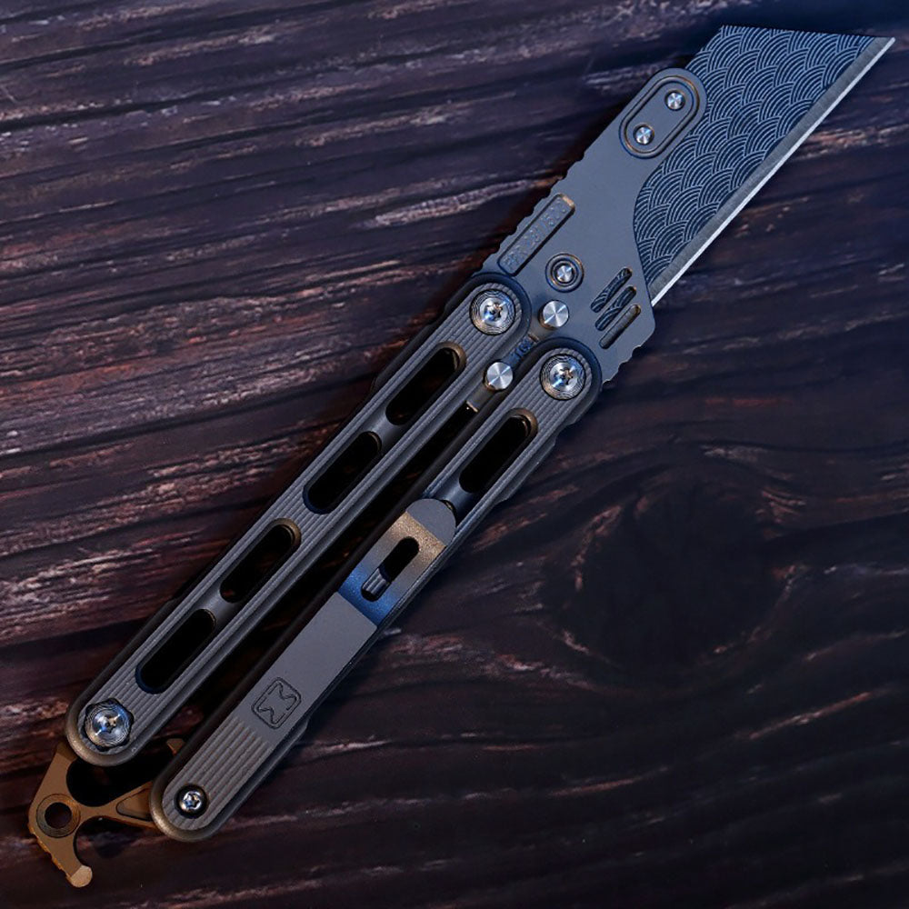 Titanium Practice Balisong Butterfly Trainer Folding Art Utility Knife bottle opener EDC Outdoor Toy