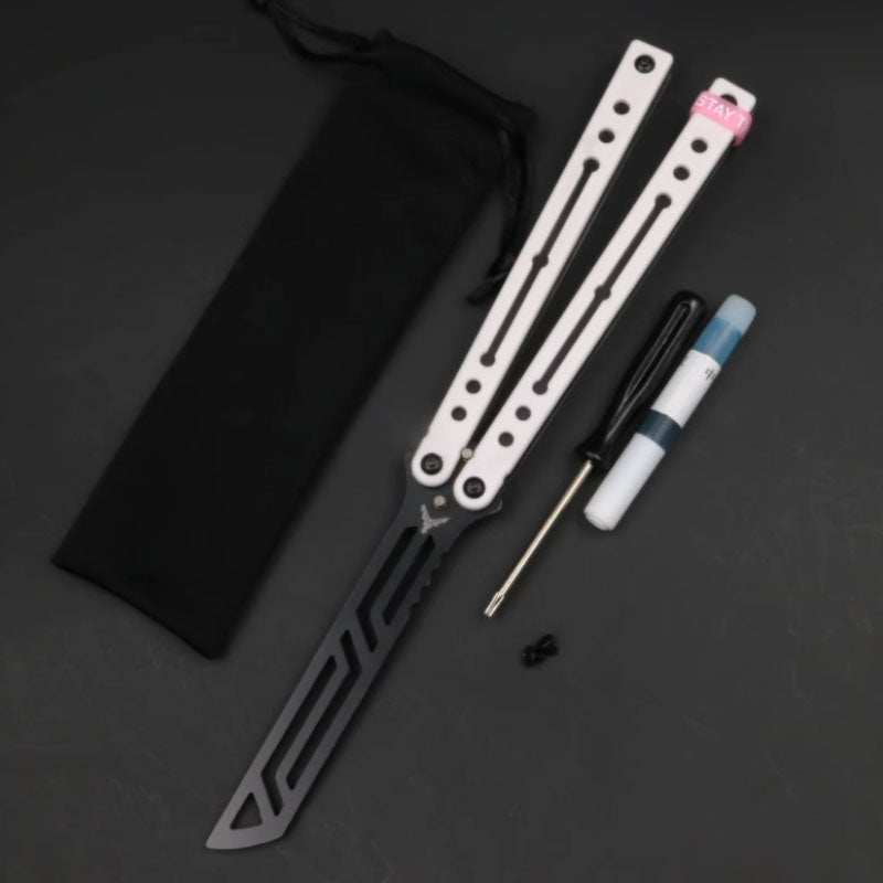 Steel Nautilus Trainer Balisong Butterfly Knife Glow-in-the-Dark Weights, Bushings & Screw Pivot, Unsharpened for Practice & Flipping