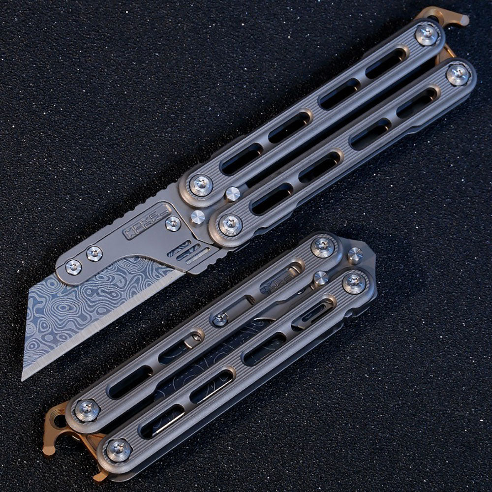 Titanium Practice Balisong Butterfly Trainer Folding Art Utility Knife bottle opener EDC Outdoor Toy