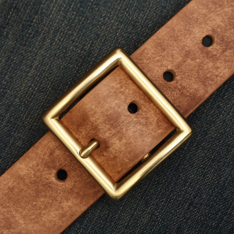 Handmade Custom made Vegetable tanned leather cowhide belt brass buckle 38mm DIY
