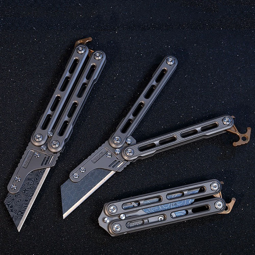 Titanium Practice Balisong Butterfly Trainer Folding Art Utility Knife bottle opener EDC Outdoor Toy