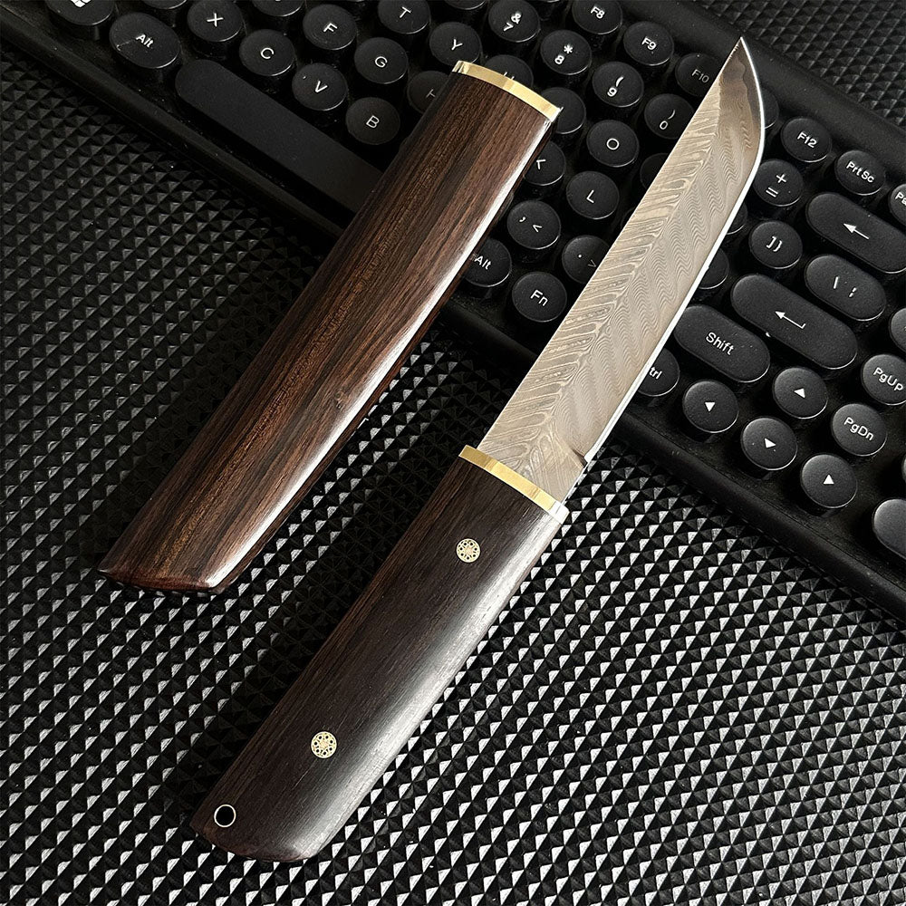 VG10 Damascus Knife Fishbone Pattern Full Tang Outdoor Camping Tool EDC Hunting, Self-defense Tactics, Practical Survival
