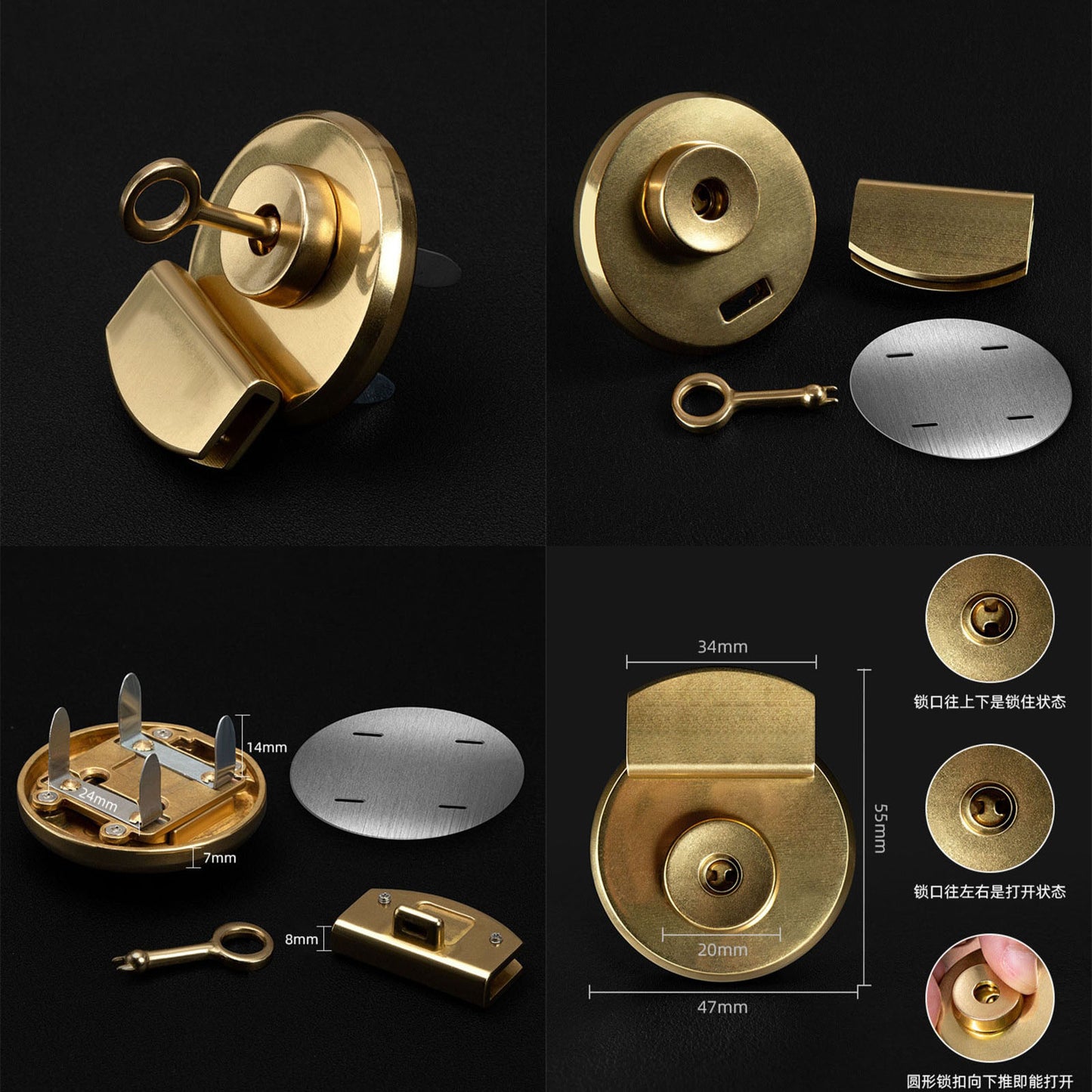 Solid Brass lock catch Cambridge bag copper hasp Buckle Leathercraft Accessories
