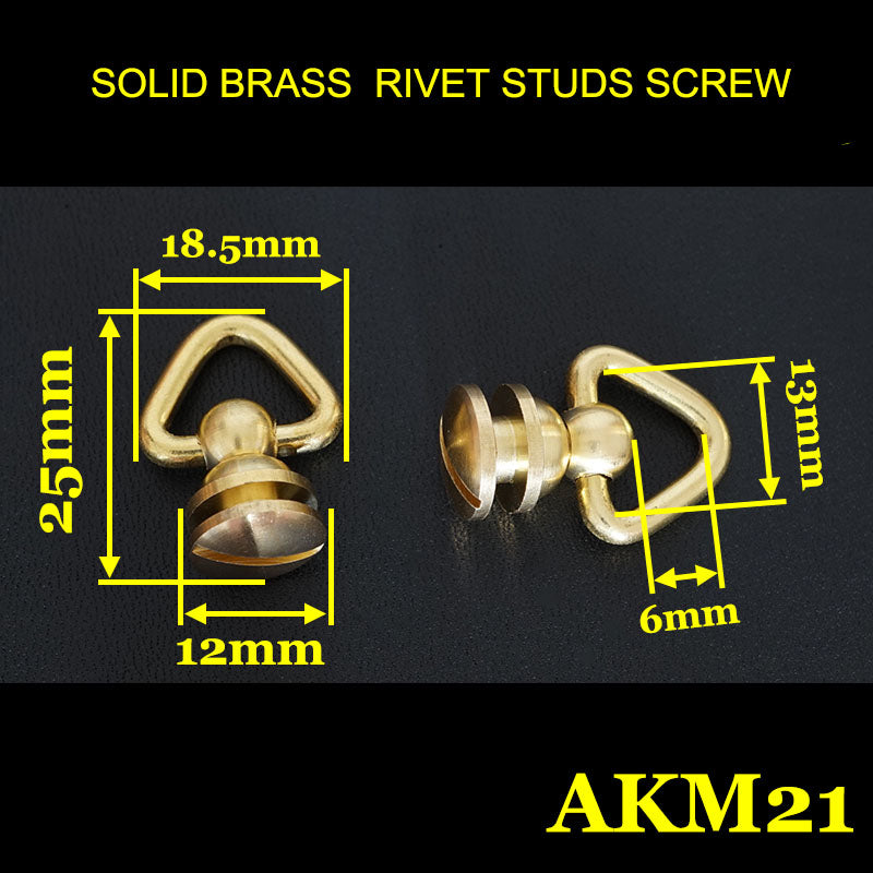 10x Brass Round Head Rivet studs screw Triangle Ring Nail Spiles Punk Spots