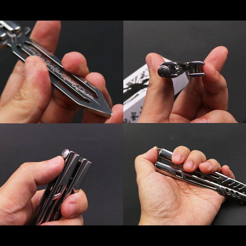 Hochwertiges Übungsmesser aus Balisong Butterfly-Stahl, keine Schrauben, geschlossene Nieten