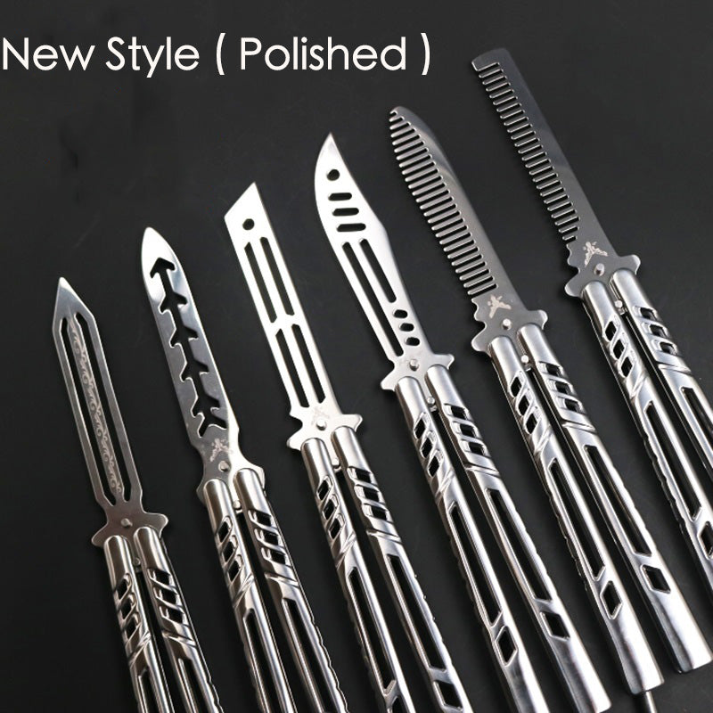 Hochwertiges Übungsmesser aus Balisong Butterfly-Stahl, keine Schrauben, geschlossene Nieten