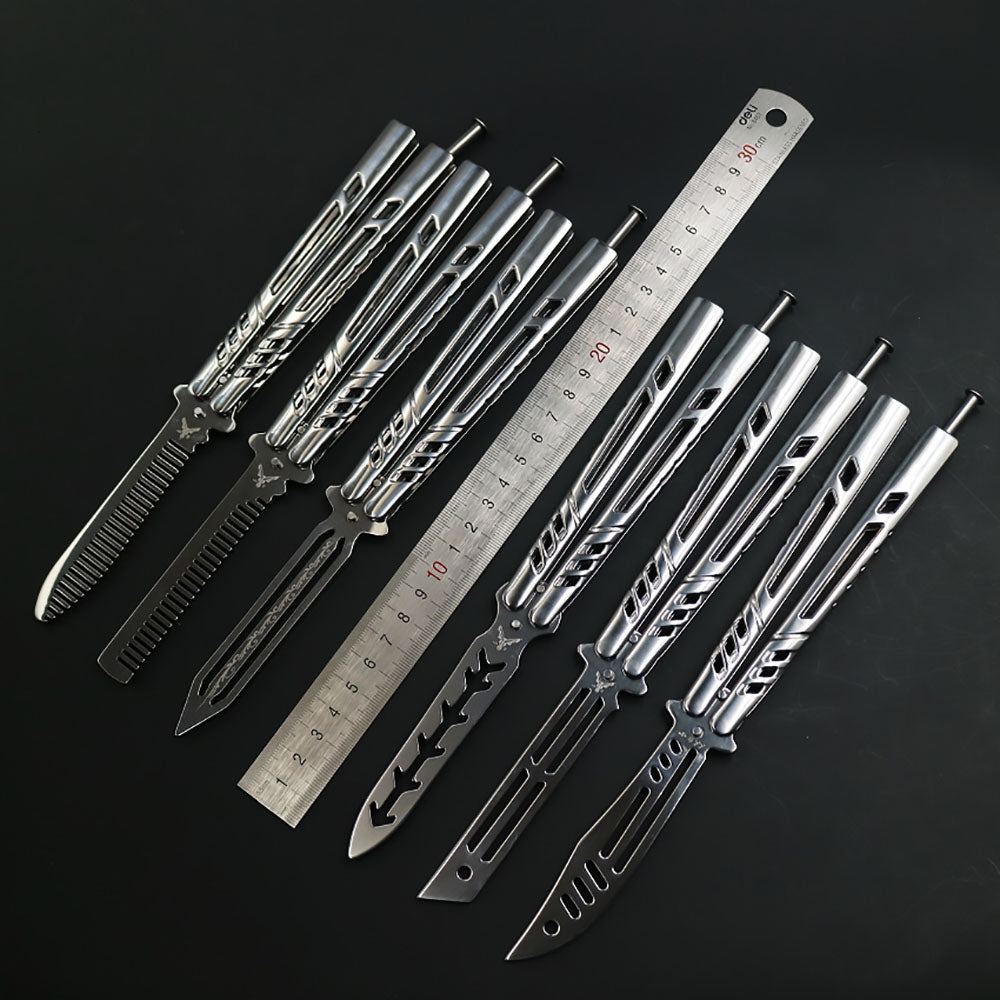 Hochwertiges Übungsmesser aus Balisong Butterfly-Stahl, keine Schrauben, geschlossene Nieten