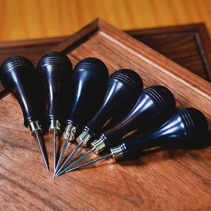 Leather Craft Ebony blackwood handle Sewing Tools Round Diamond Hexagon Awl DIY