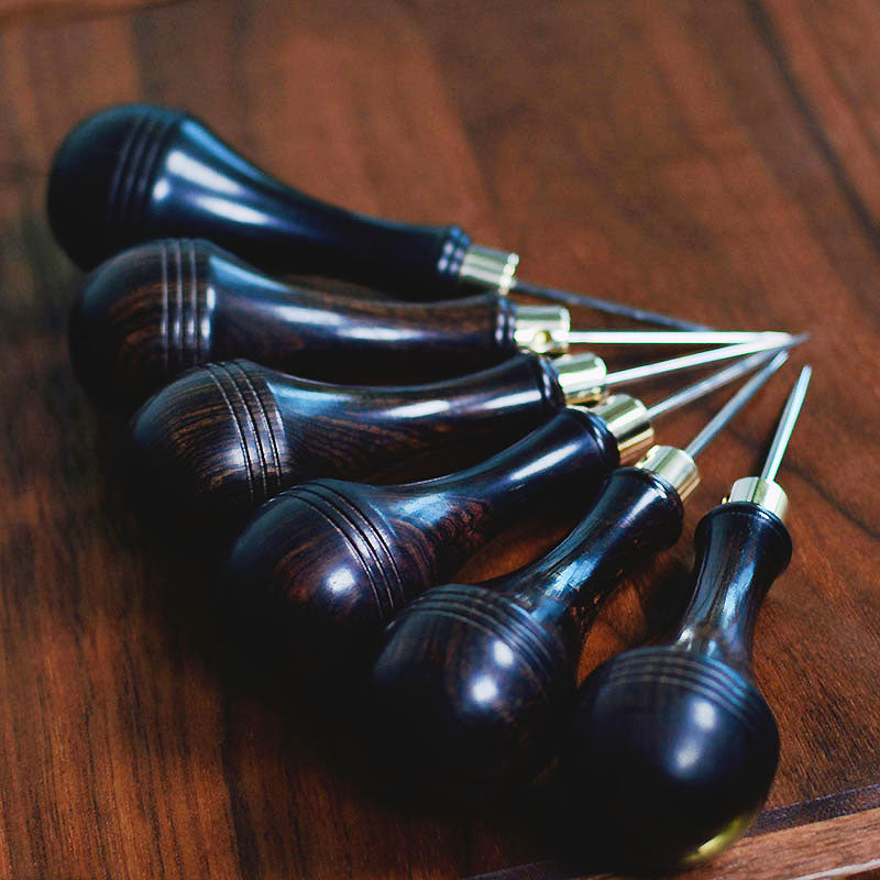 Leather Craft Ebony blackwood handle Sewing Tools Round Diamond Hexagon Awl DIY