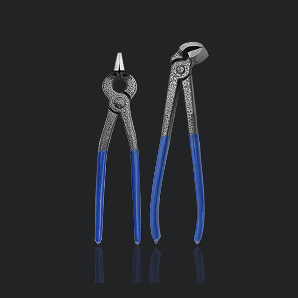 Pinzas de punta plana y boca ancha con borde presurizado de color azul para artesanía en cuero